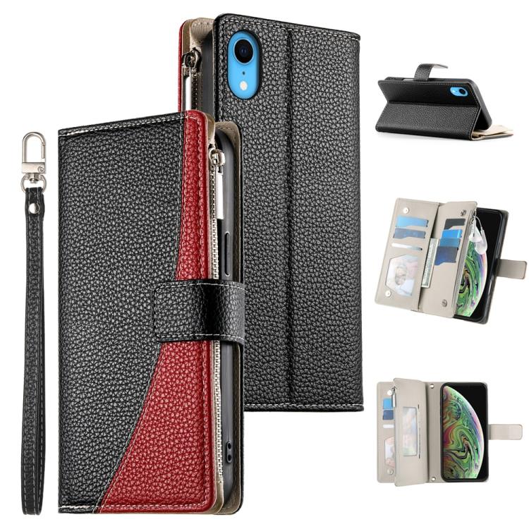 Stitching Multi-card Zipper Wallet Leather Phone Case with Short Strap, For iPhone XR, For iPhone XS Max, For iPhone 8 Plus / 7 Plus
