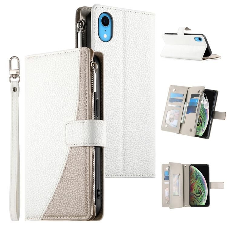 Stitching Multi-card Zipper Wallet Leather Phone Case with Short Strap, For iPhone XR, For iPhone XS Max, For iPhone 8 Plus / 7 Plus
