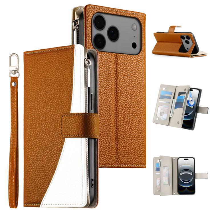 Stitching Multi-card Zipper Wallet Leather Phone Case with Short Strap, For iPhone 17 Pro Max, For iPhone 17 Pro, For iPhone 17, For iPhone 17 Air