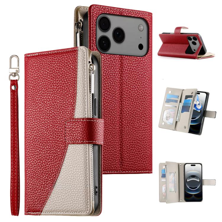Stitching Multi-card Zipper Wallet Leather Phone Case with Short Strap, For iPhone 17 Pro Max, For iPhone 17 Pro, For iPhone 17, For iPhone 17 Air