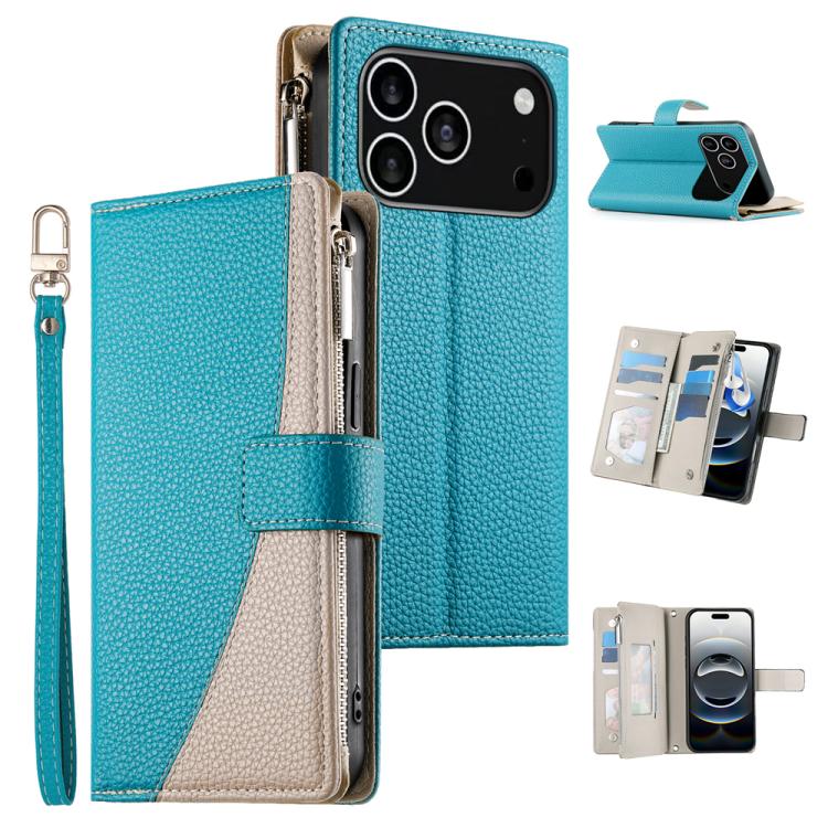 Stitching Multi-card Zipper Wallet Leather Phone Case with Short Strap, For iPhone 17 Pro Max, For iPhone 17 Pro, For iPhone 17, For iPhone 17 Air