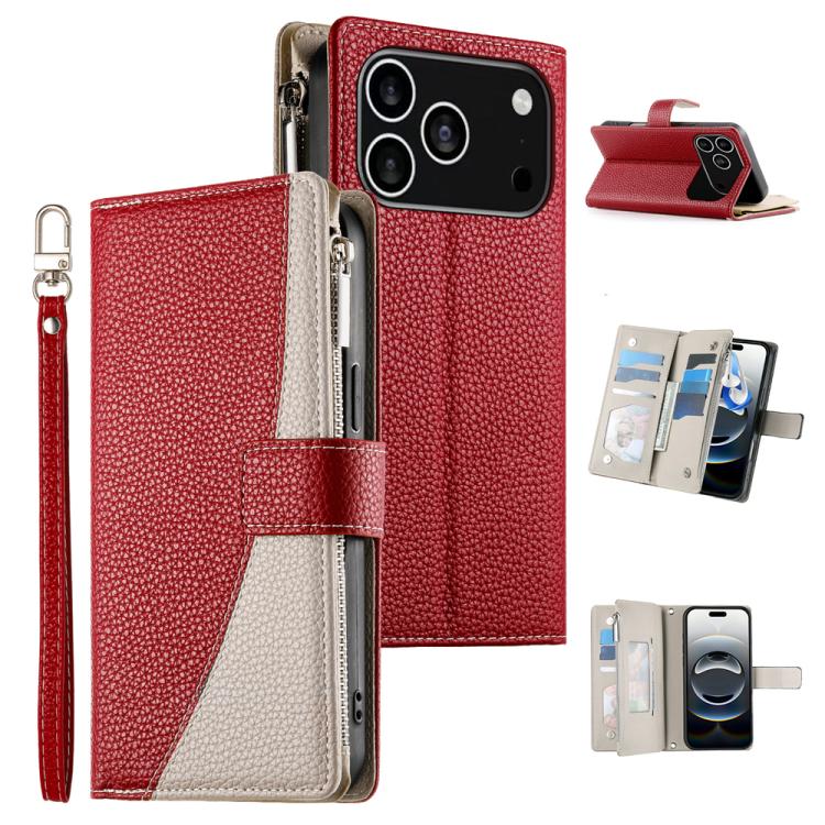 Stitching Multi-card Zipper Wallet Leather Phone Case with Short Strap, For iPhone 17 Pro Max, For iPhone 17 Pro, For iPhone 17, For iPhone 17 Air