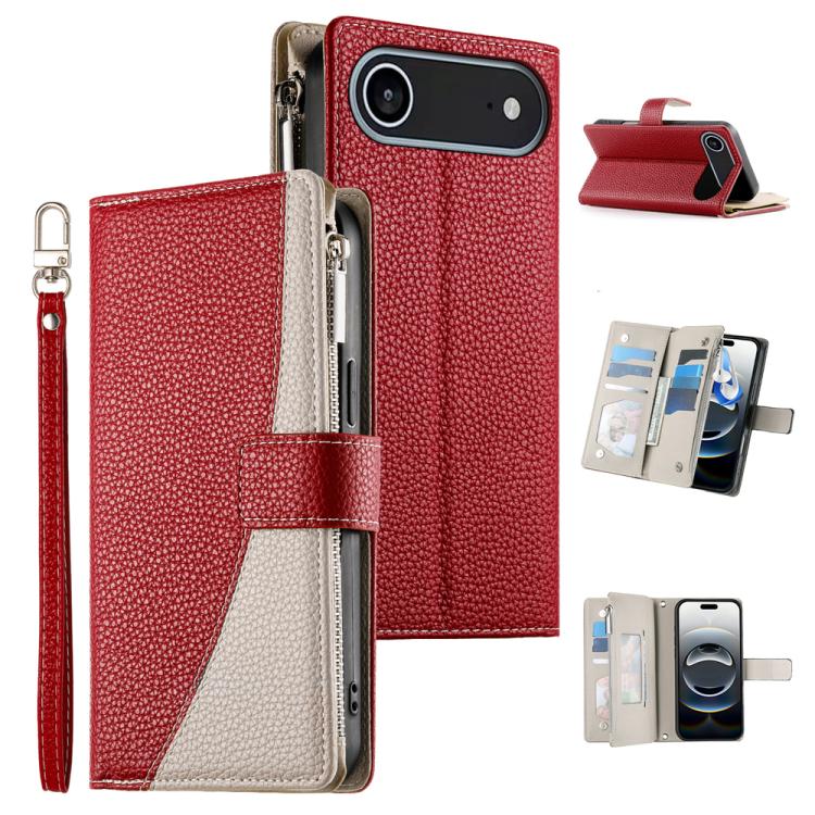Stitching Multi-card Zipper Wallet Leather Phone Case with Short Strap, For iPhone 17 Pro Max, For iPhone 17 Pro, For iPhone 17, For iPhone 17 Air