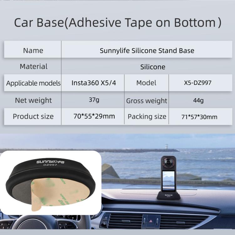 For Insta360 X5 / X4 Sunnylife Silicone Stand Base, Car Base, Tabletop Base