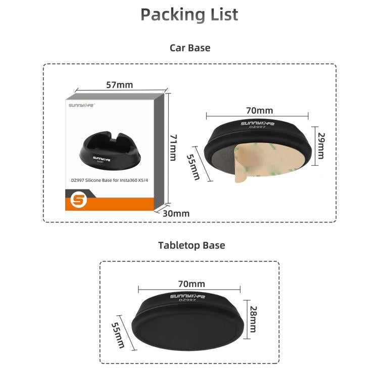 For Insta360 X5 / X4 Sunnylife Silicone Stand Base, Car Base, Tabletop Base