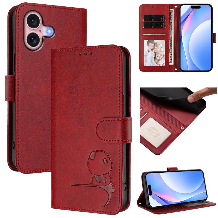 Litter Panda Embossing RFID Leather Phone Case with Lanyard, For iPhone 16, For iPhone 15 Pro Max, For iPhone 15 Pro, For iPhone 15 Plus