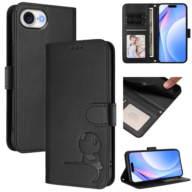 Litter Panda Embossing RFID Leather Phone Case with Lanyard, For iPhone 17 Pro Max, For iPhone 17 Pro, For iPhone 17, For iPhone 17 Air