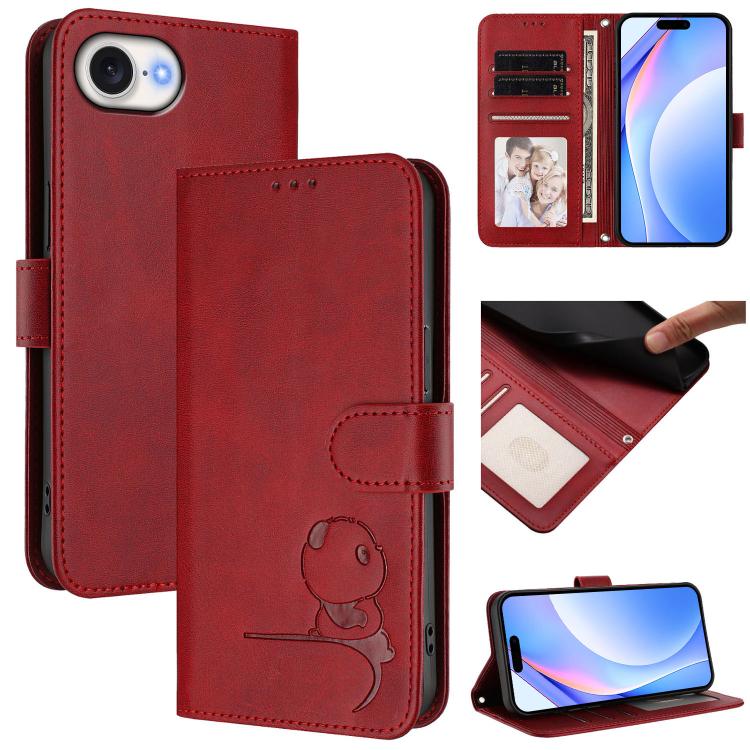 Litter Panda Embossing RFID Leather Phone Case with Lanyard, For iPhone 17 Pro Max, For iPhone 17 Pro, For iPhone 17, For iPhone 17 Air