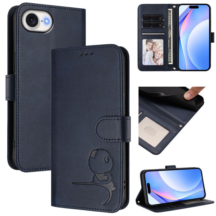 Litter Panda Embossing RFID Leather Phone Case with Lanyard, For iPhone 17 Pro Max, For iPhone 17 Pro, For iPhone 17, For iPhone 17 Air
