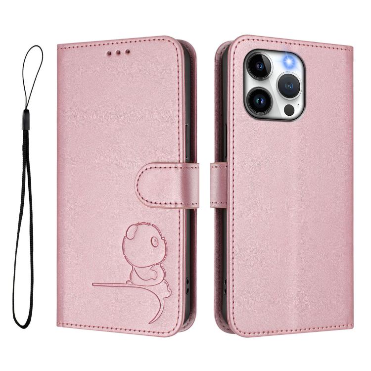 Litter Panda Embossing RFID Leather Phone Case with Lanyard, For iPhone 14 Pro Max, For iPhone SE 2022 / 2020 / 8 / 7, For iPhone 13 Pro Max, For iPhone 13 Pro