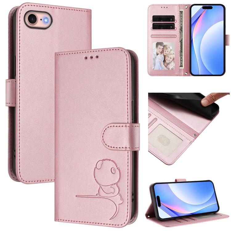 Litter Panda Embossing RFID Leather Phone Case with Lanyard, For iPhone 14 Pro Max, For iPhone SE 2022 / 2020 / 8 / 7, For iPhone 13 Pro Max, For iPhone 13 Pro