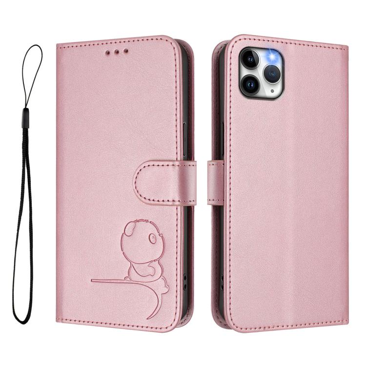 Litter Panda Embossing RFID Leather Phone Case with Lanyard, For iPhone 11 Pro Max, For iPhone 11, For iPhone 11 Pro, For iPhone X / XS