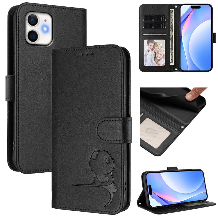 Litter Panda Embossing RFID Leather Phone Case with Lanyard, For iPhone 11 Pro Max, For iPhone 11, For iPhone 11 Pro, For iPhone X / XS