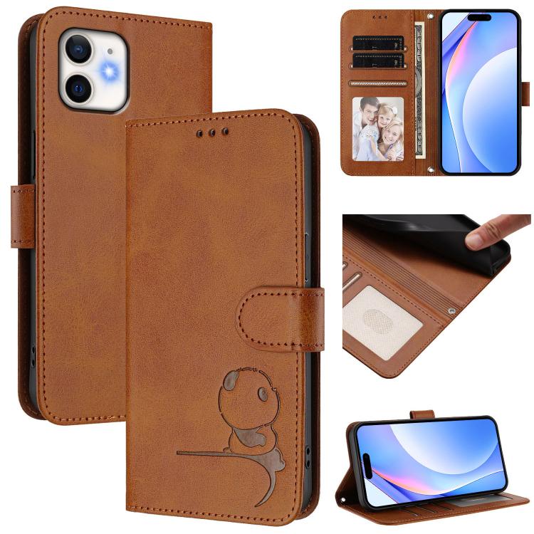 Litter Panda Embossing RFID Leather Phone Case with Lanyard, For iPhone 11 Pro Max, For iPhone 11, For iPhone 11 Pro, For iPhone X / XS