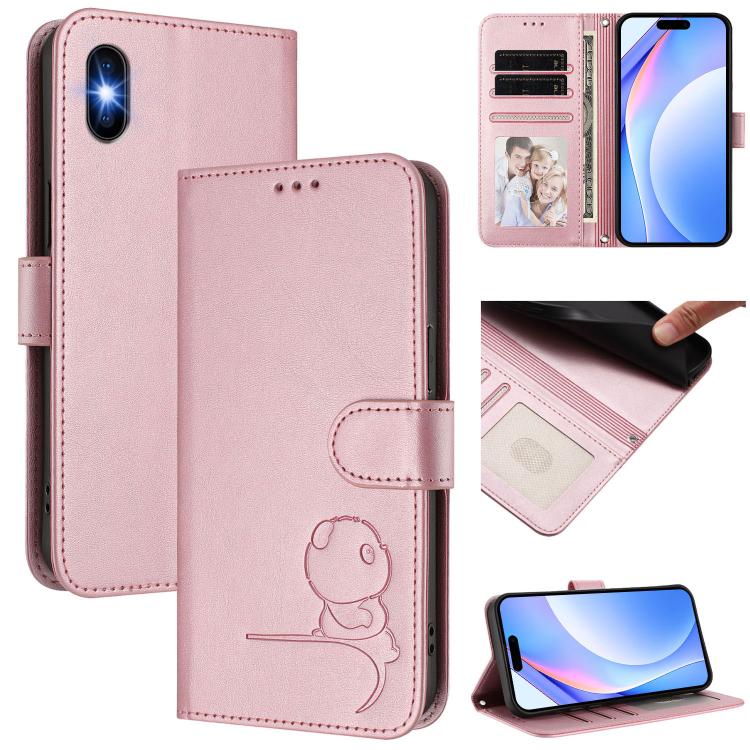 Litter Panda Embossing RFID Leather Phone Case with Lanyard, For iPhone 11 Pro Max, For iPhone 11, For iPhone 11 Pro, For iPhone X / XS