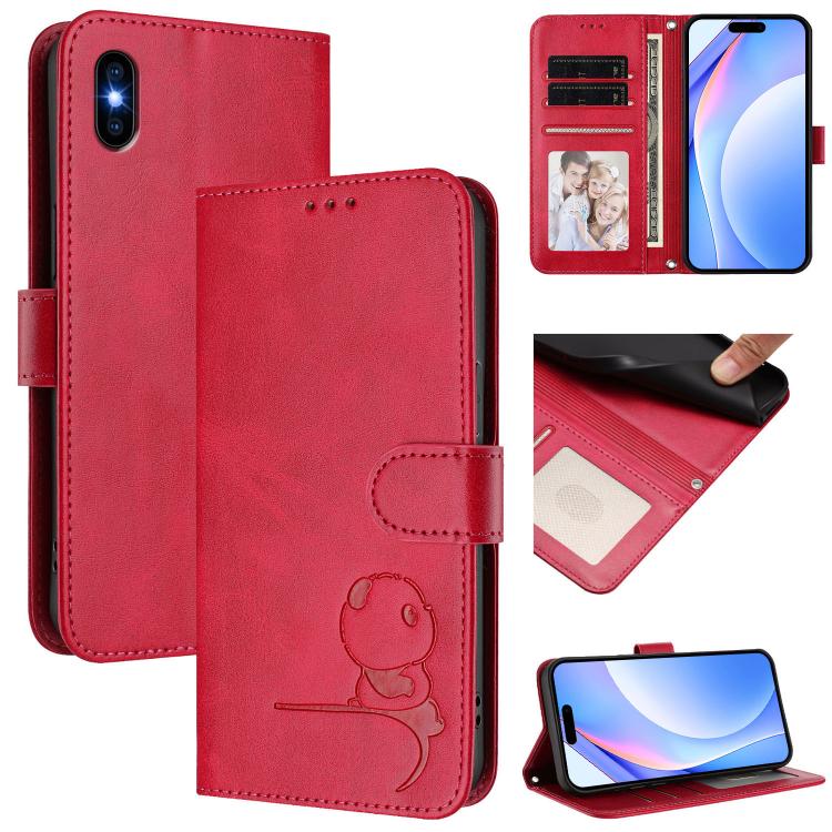 Litter Panda Embossing RFID Leather Phone Case with Lanyard, For iPhone XR, For iPhone XS Max, For iPhone 8 Plus / 7 Plus
