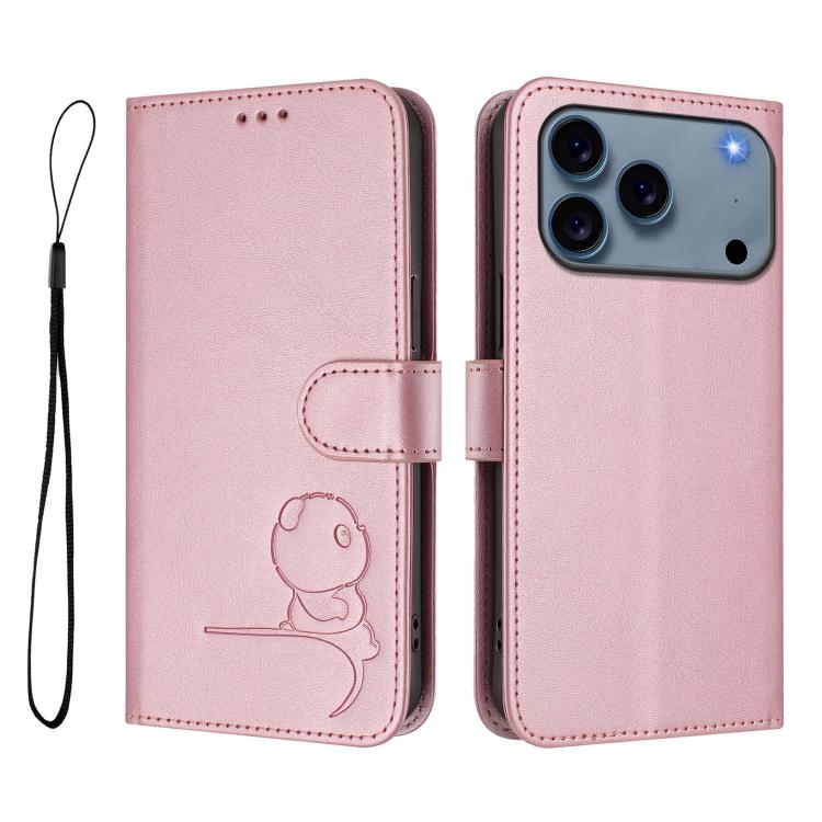 Litter Panda Embossing RFID Leather Phone Case with Lanyard, For iPhone 17 Pro Max, For iPhone 17 Pro, For iPhone 17, For iPhone 17 Air