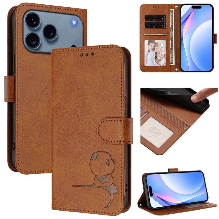 Litter Panda Embossing RFID Leather Phone Case with Lanyard, For iPhone 17 Pro Max, For iPhone 17 Pro, For iPhone 17, For iPhone 17 Air