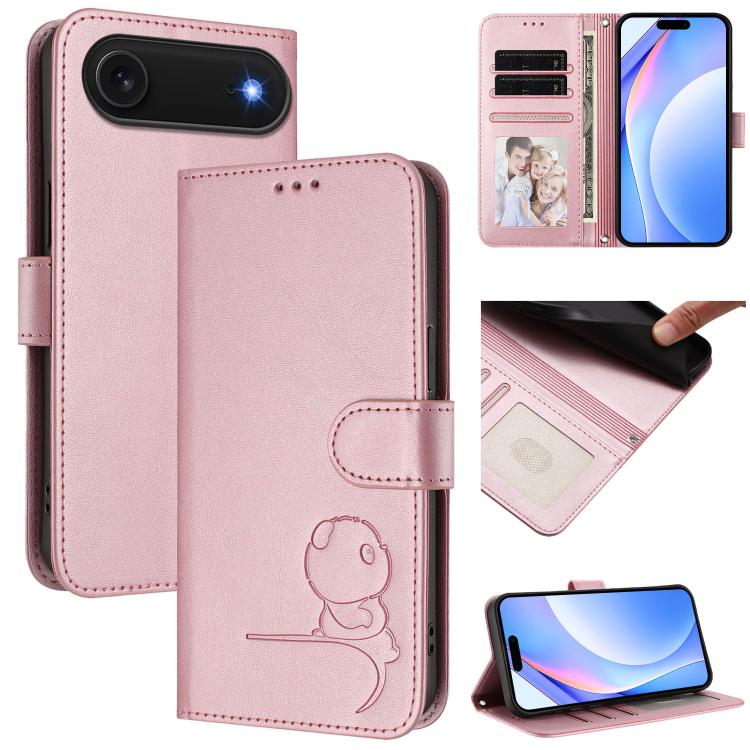 Litter Panda Embossing RFID Leather Phone Case with Lanyard, For iPhone 17 Pro Max, For iPhone 17 Pro, For iPhone 17, For iPhone 17 Air