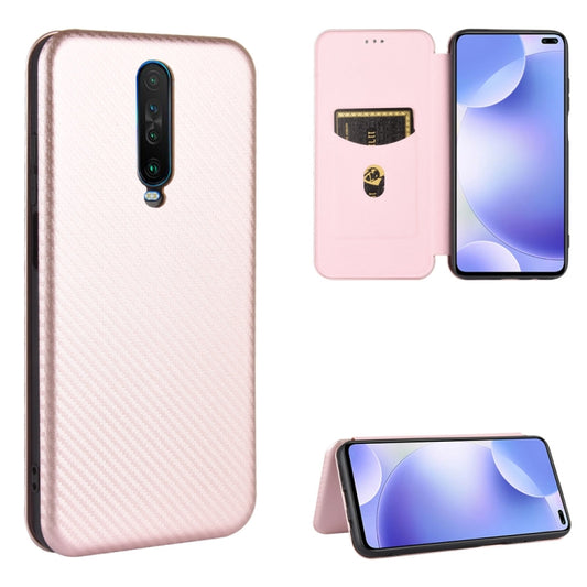Carbon fiber texture magnetic flip case for Xiaomi Redmi K30 Ultra with card slot