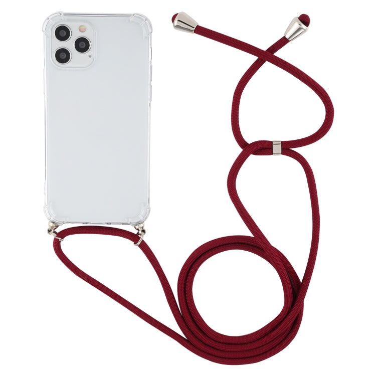 Four-Corner Shockproof Trasparent TPU Case with Lanyard, For iPhone 12 / 12 Pro