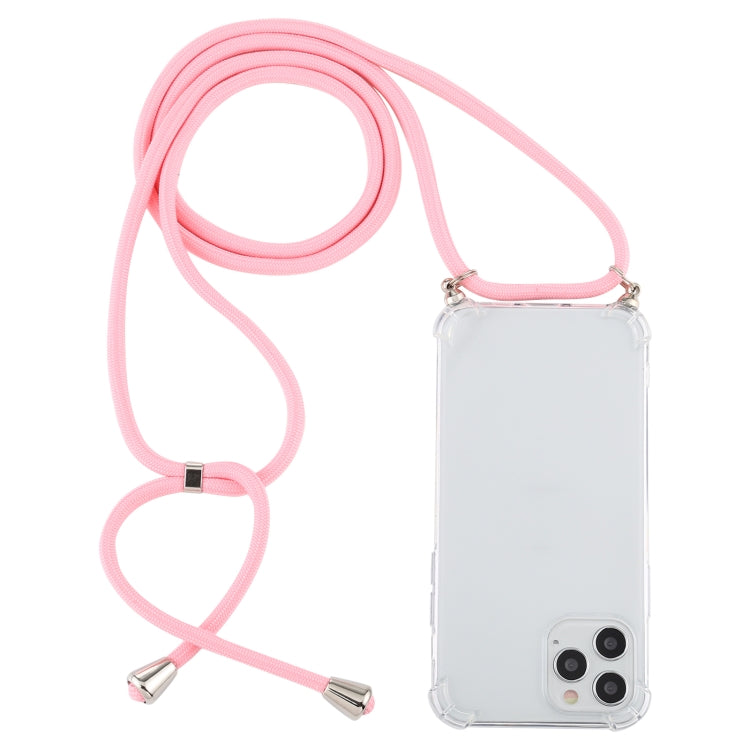 Four-Corner Shockproof Trasparent TPU Case with Lanyard, For iPhone 12 / 12 Pro
