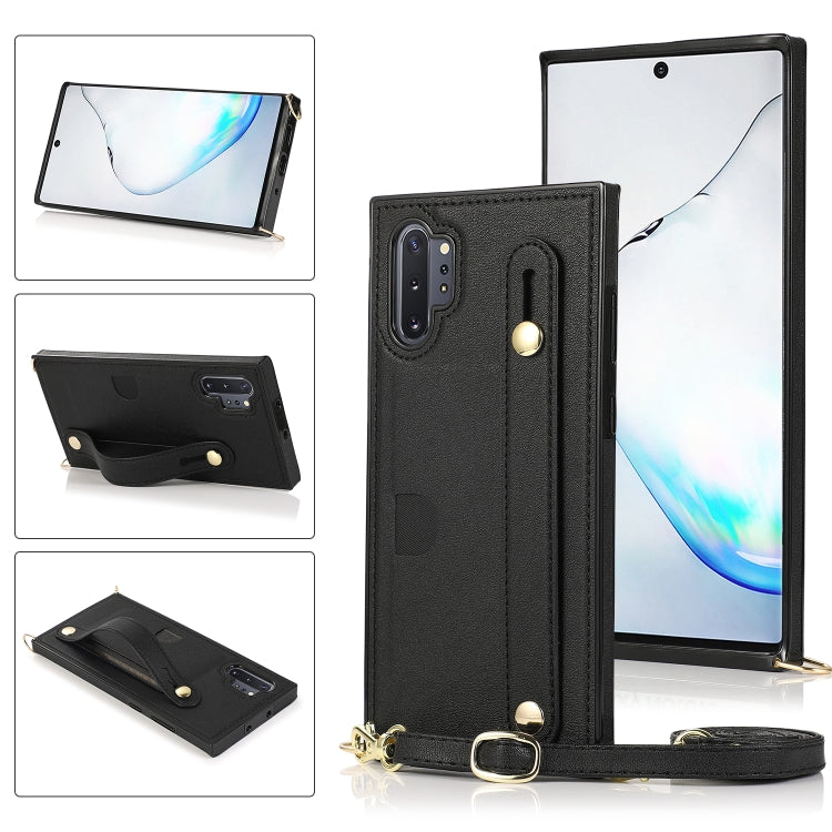Wrist Strap PU+TPU Shockproof Protective Case with Crossbody Lanyard & Holder & Card Slot, For Samsung Galaxy A90 5G, For Samsung Galaxy Note9, For Samsung Galaxy Note 10, For Samsung Galaxy Note 10 Pro
