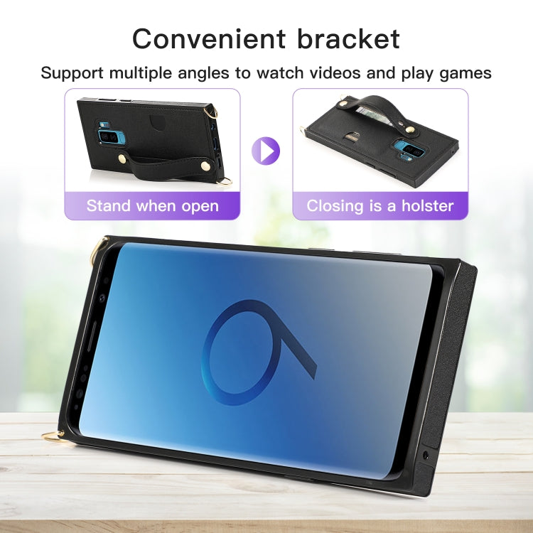 Wrist Strap PU+TPU Shockproof Protective Case with Crossbody Lanyard & Holder & Card Slot, For Samsung Galaxy S9, For Samsung Galaxy S9 Plus, For Samsung Galaxy S10, For Samsung Galaxy S10e