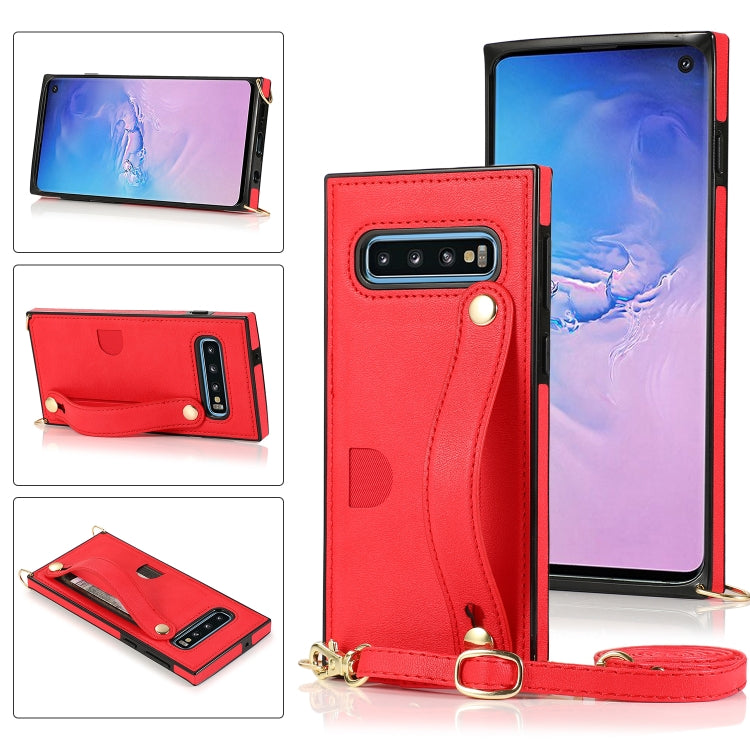 Wrist Strap PU+TPU Shockproof Protective Case with Crossbody Lanyard & Holder & Card Slot, For Samsung Galaxy S9, For Samsung Galaxy S9 Plus, For Samsung Galaxy S10, For Samsung Galaxy S10e