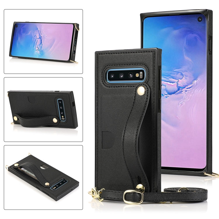 Wrist Strap PU+TPU Shockproof Protective Case with Crossbody Lanyard & Holder & Card Slot, For Samsung Galaxy S9, For Samsung Galaxy S9 Plus, For Samsung Galaxy S10, For Samsung Galaxy S10e