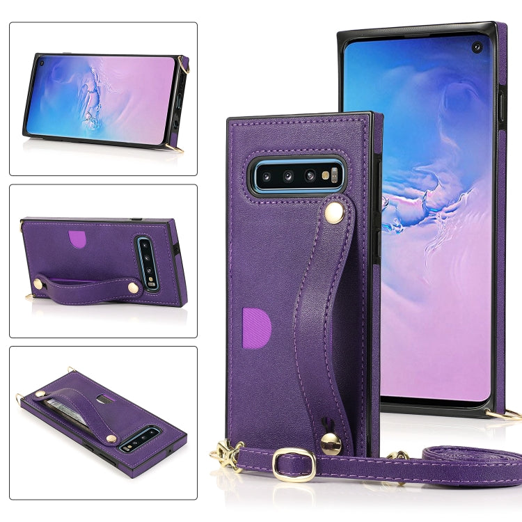 Wrist Strap PU+TPU Shockproof Protective Case with Crossbody Lanyard & Holder & Card Slot, For Samsung Galaxy S9, For Samsung Galaxy S9 Plus, For Samsung Galaxy S10, For Samsung Galaxy S10e