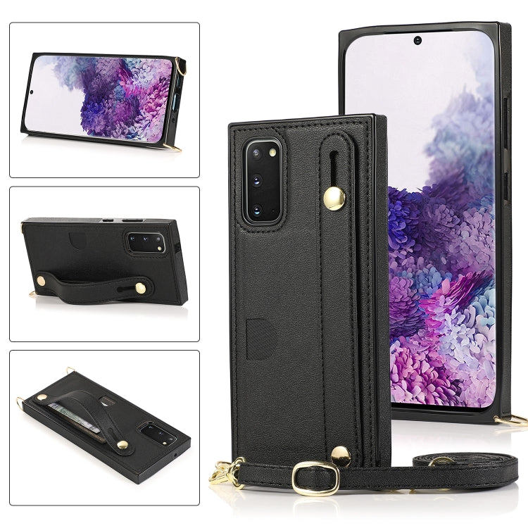 Wrist Strap PU+TPU Shockproof Protective Case with Crossbody Lanyard & Holder & Card Slot, For Samsung Galaxy S10 Plus, For Samsung Galaxy S20, For Samsung Galaxy S20 Plus, For Samsung Galaxy S20 Ultra