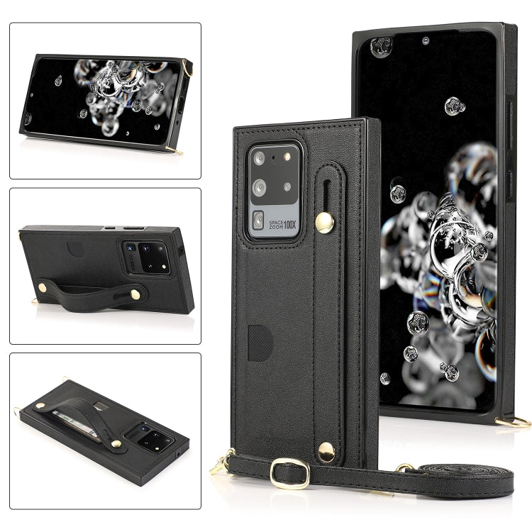 Wrist Strap PU+TPU Shockproof Protective Case with Crossbody Lanyard & Holder & Card Slot, For Samsung Galaxy S10 Plus, For Samsung Galaxy S20, For Samsung Galaxy S20 Plus, For Samsung Galaxy S20 Ultra