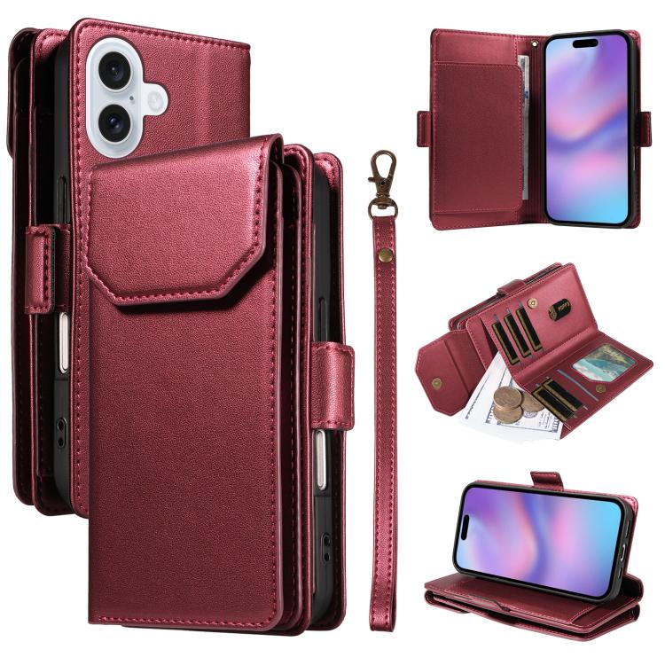 Multi Card Wallet Leather Phone Case with Strap, For iPhone 17 Pro Max, For iPhone 17 Pro, For iPhone 17, For iPhone 17 Air