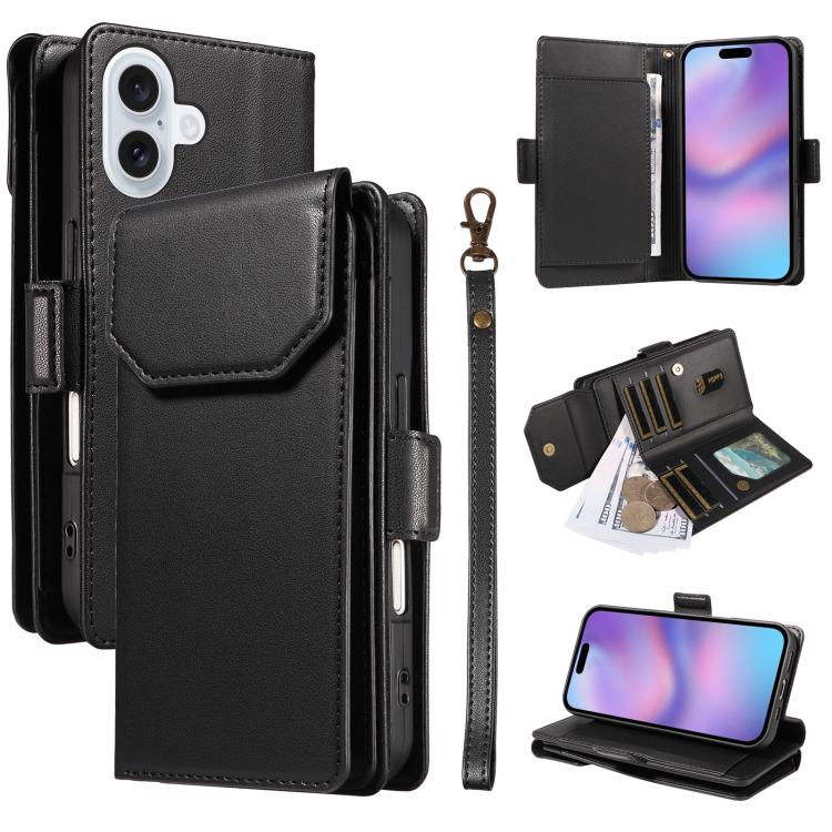 Multi Card Wallet Leather Phone Case with Strap, For iPhone 17 Pro Max, For iPhone 17 Pro, For iPhone 17, For iPhone 17 Air