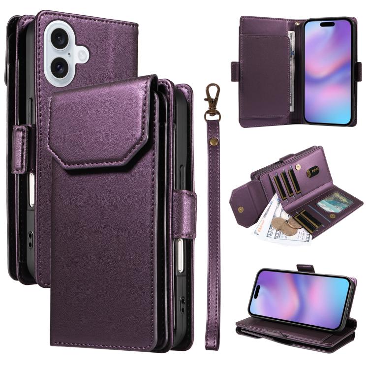 Multi Card Wallet Leather Phone Case with Strap, For iPhone 17 Pro Max, For iPhone 17 Pro, For iPhone 17, For iPhone 17 Air