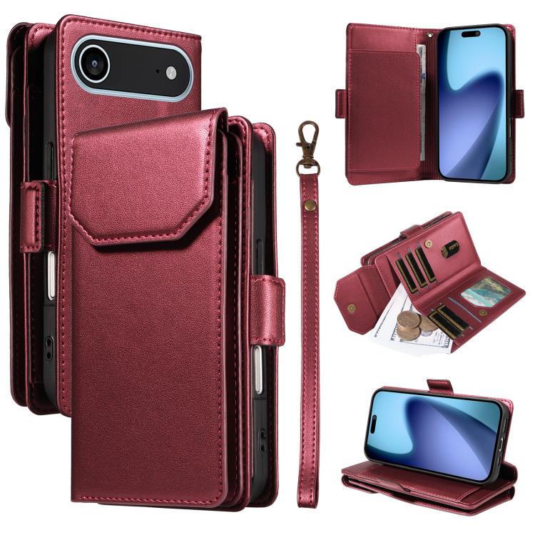 Multi Card Wallet Leather Phone Case with Strap, For iPhone 17 Pro Max, For iPhone 17 Pro, For iPhone 17, For iPhone 17 Air