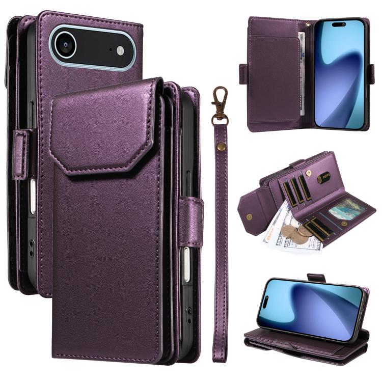 Multi Card Wallet Leather Phone Case with Strap, For iPhone 17 Pro Max, For iPhone 17 Pro, For iPhone 17, For iPhone 17 Air