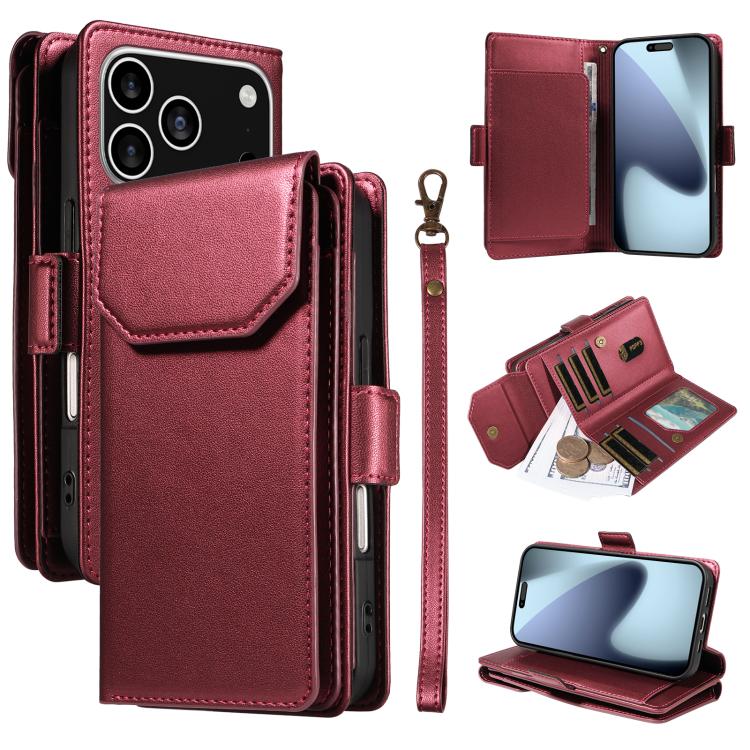 Multi Card Wallet Leather Phone Case with Strap, For iPhone 17 Pro Max, For iPhone 17 Pro, For iPhone 17, For iPhone 17 Air