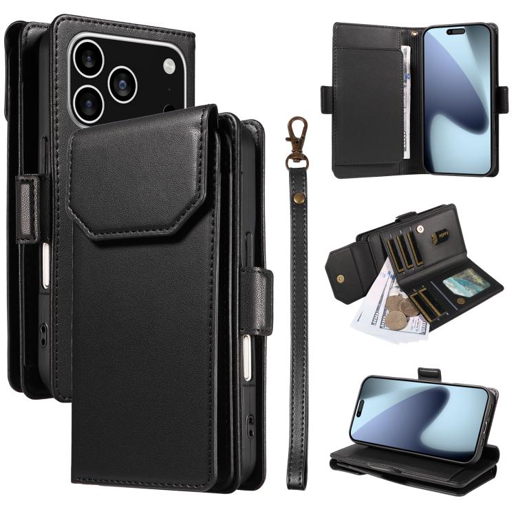 Multi Card Wallet Leather Phone Case with Strap, For iPhone 17 Pro Max, For iPhone 17 Pro, For iPhone 17, For iPhone 17 Air