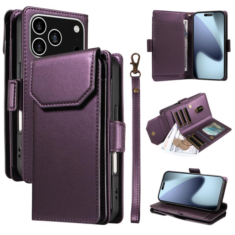 Multi Card Wallet Leather Phone Case with Strap, For iPhone 17 Pro Max, For iPhone 17 Pro, For iPhone 17, For iPhone 17 Air