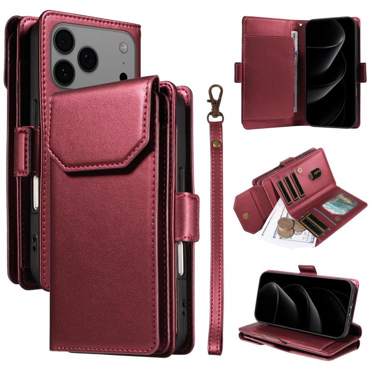Multi Card Wallet Leather Phone Case with Strap, For iPhone 17 Pro Max, For iPhone 17 Pro, For iPhone 17, For iPhone 17 Air