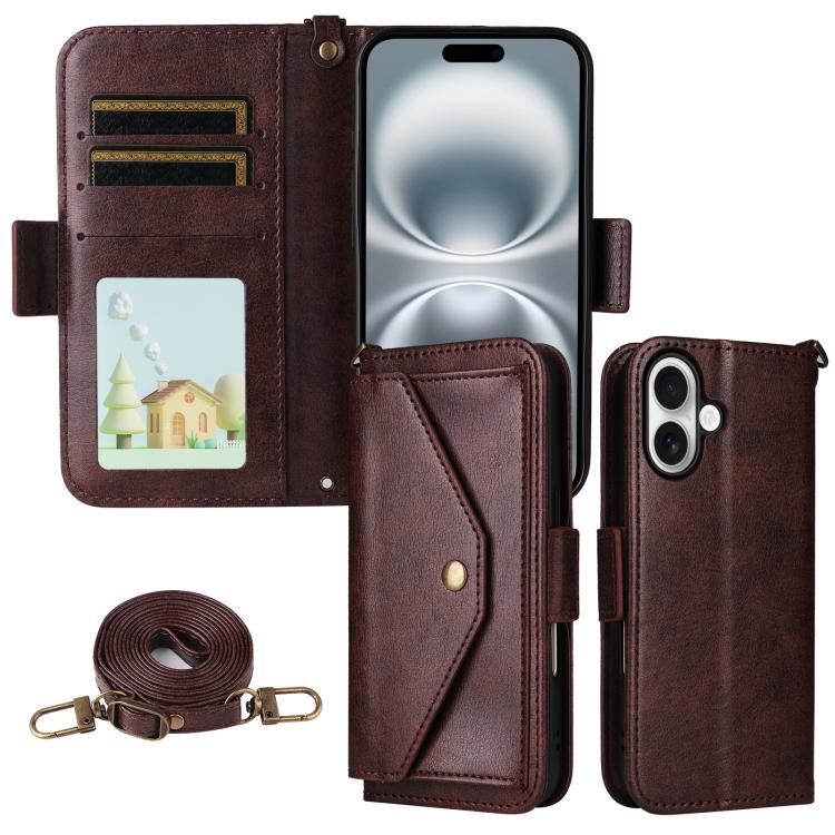 Multi-card Slots Crossbody Cowhide Leather Phone Case, For iPhone 16, For iPhone SE 2022 / 2020 / 8 / 7