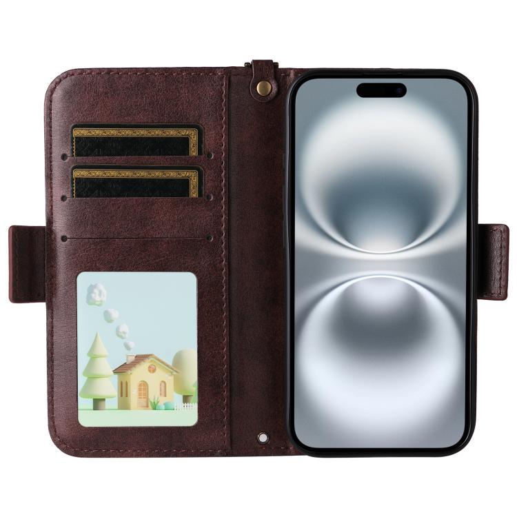 Multi-card Slots Crossbody Cowhide Leather Phone Case, For iPhone 16, For iPhone SE 2022 / 2020 / 8 / 7