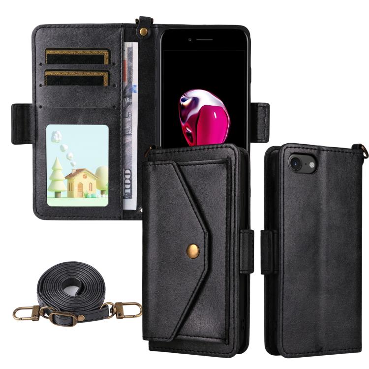 Multi-card Slots Crossbody Cowhide Leather Phone Case, For iPhone 16, For iPhone SE 2022 / 2020 / 8 / 7