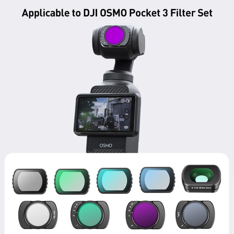 For DJI Osmo Pocket 3 Camera Lens Filter, 0.72X Wide Lens, Black Mist 1/4, ND8, NIGHT, UV, Adjustable CPL, VND1-5, VND6-10, Adjustable STAR