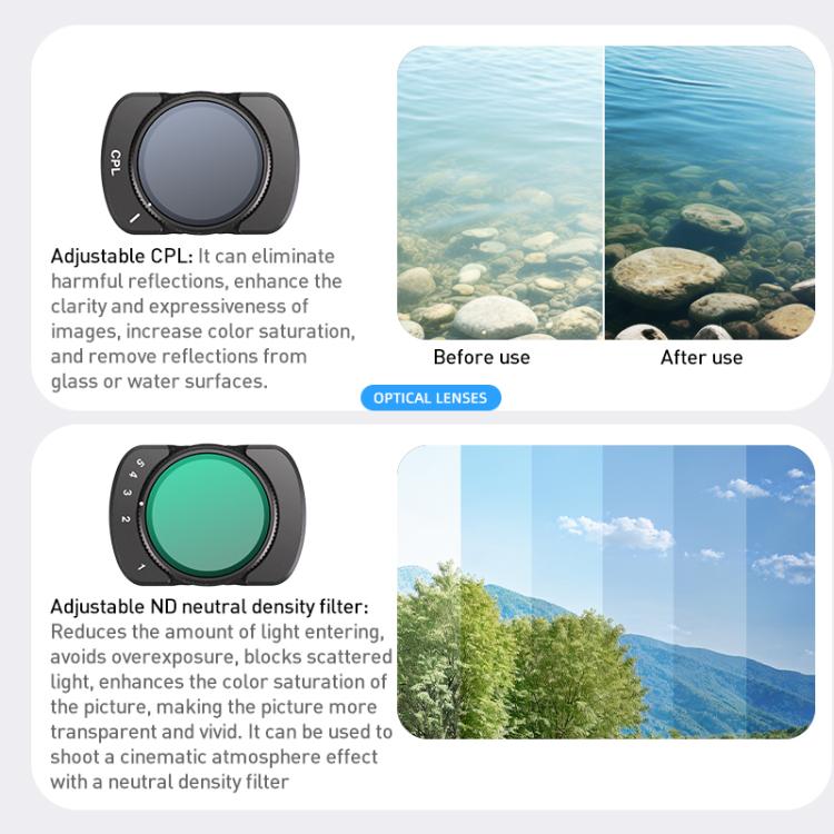 For DJI Osmo Pocket 3 Camera Lens Filter, 0.72X Wide Lens, Black Mist 1/4, ND8, NIGHT, UV, Adjustable CPL, VND1-5, VND6-10, Adjustable STAR