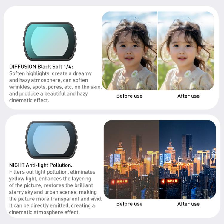 For DJI Osmo Pocket 3 Camera Lens Filter, 0.72X Wide Lens, Black Mist 1/4, ND8, NIGHT, UV, Adjustable CPL, VND1-5, VND6-10, Adjustable STAR