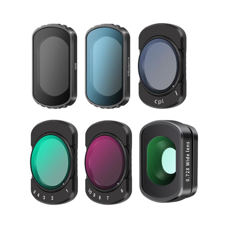 For DJI Osmo Pocket 3 Camera Lens Filter, 0.72X Wide Lens, Black Mist 1/4, ND8, NIGHT, UV, Adjustable CPL, VND1-5, VND6-10, Adjustable STAR
