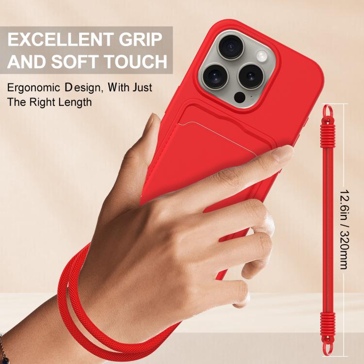 Integrated Card Bag Solid Color Liquid Silicone Phone Case Gen2 with Short Lanyard, For iPhone 12 / 12 Pro, For iPhone 12 Pro Max